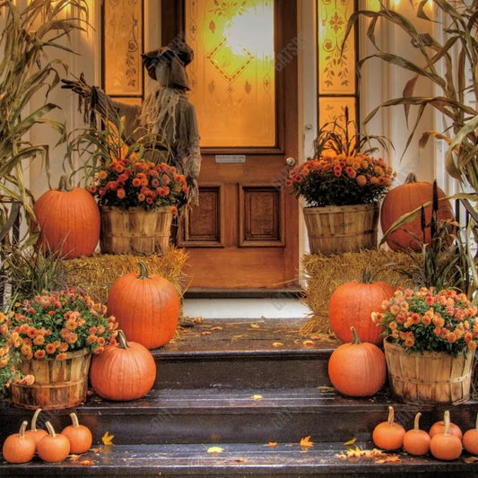 Gatsby Autumn Porch Pumpkin Photography Backdrop Gbsx-00736 - Gatsby Backdrop