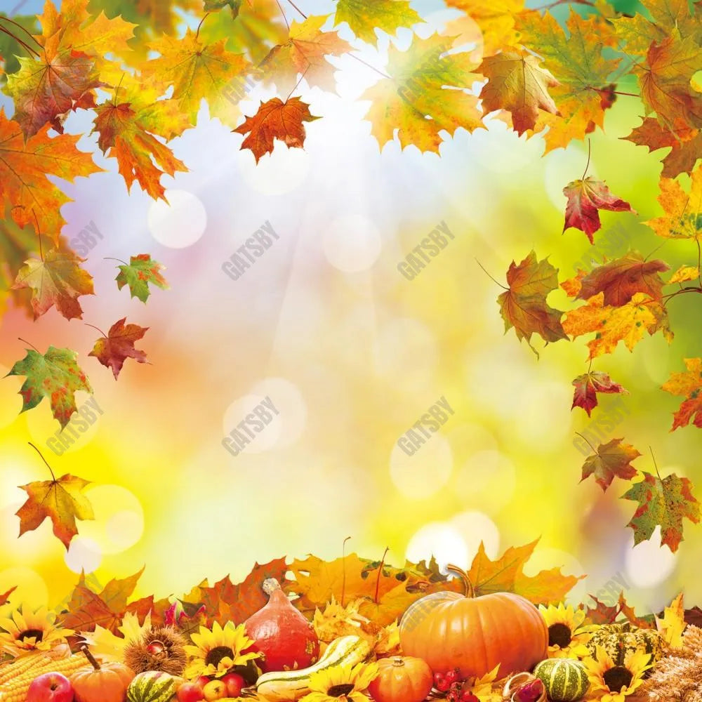 Gatsby Autumn Pumkins Maple Leaves Photography Backdrop Gbsx-00606 - Gatsby Backdrop