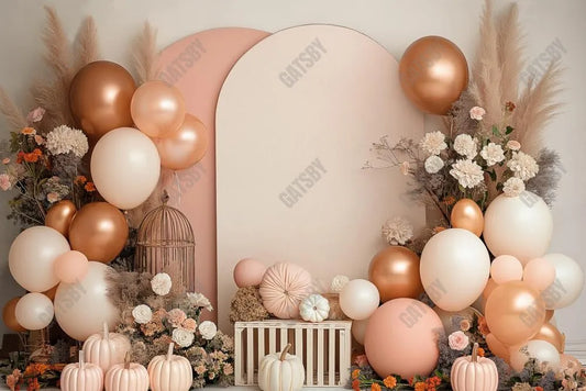 Gatsby Autumn Pumpkin Arch Balloons Photography Backdrop GBSX-00105 - Gatsby Backdrop