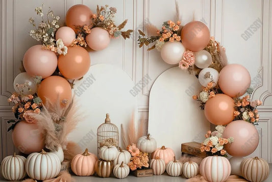 Gatsby Autumn Pumpkin Arch Balloons Photography Backdrop GBSX-00106 - Gatsby Backdrop