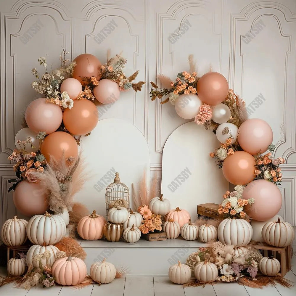 Gatsby Autumn Pumpkin Arch Balloons Photography Backdrop GBSX-00106 - Gatsby Backdrop