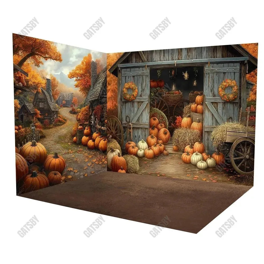 Gatsby Autumn Pumpkin Patch Barn Room Set Backdrop Gbsx-00302&Gbsx-00301&Gbsx-99762 - Gatsby Backdrop