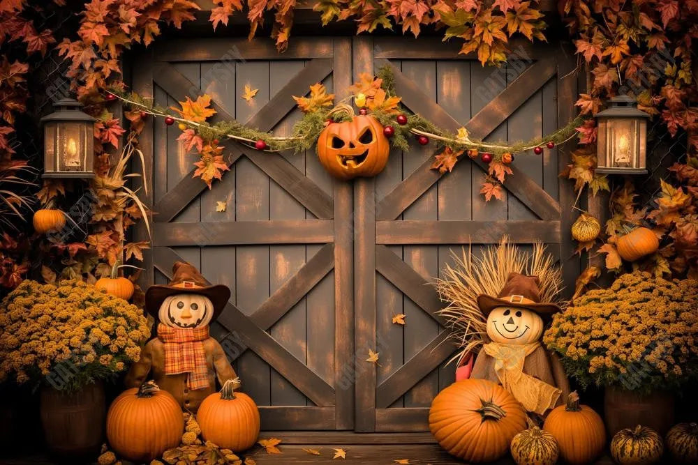 Gatsby Autumn Pumpkin Scarecrow Barn Door Photography Backdrop Gbsx-00864 - Gatsby Backdrop