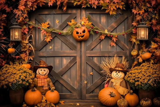 Gatsby Autumn Pumpkin Scarecrow Barn Door Photography Backdrop Gbsx-00864 - Gatsby Backdrop