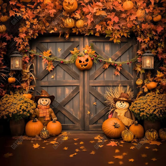 Gatsby Autumn Pumpkin Scarecrow Barn Door Photography Backdrop Gbsx-00864 - Gatsby Backdrop