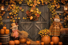 Gatsby Autumn Pumpkin Scarecrow Barn Door Photography Backdrop Gbsx-00865 - Gatsby Backdrop