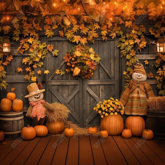 Gatsby Autumn Pumpkin Scarecrow Barn Door Photography Backdrop Gbsx-00865 - Gatsby Backdrop