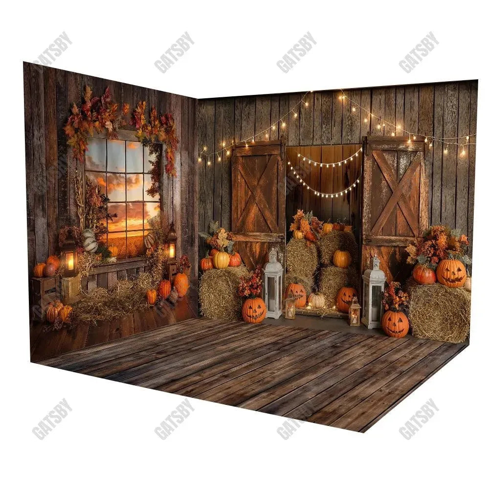 Gatsby Autumn Rustic Barn Door Room Set Backdrop Gbsx-00512&Gbsx-00515&Ym8G-B0505 - Gatsby Backdrop