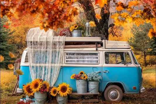 Gatsby Autumn Sunflower Bus Photography Backdrop Gbsx-00378 - Gatsby Backdrop