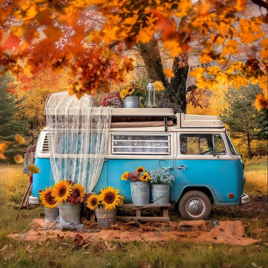 Gatsby Autumn Sunflower Bus Photography Backdrop Gbsx-00378 - Gatsby Backdrop