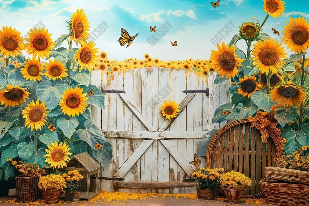 Gatsby Autumn Sunflower Farm Door Photography Backdrop Gbsx-00797 - Gatsby Backdrop