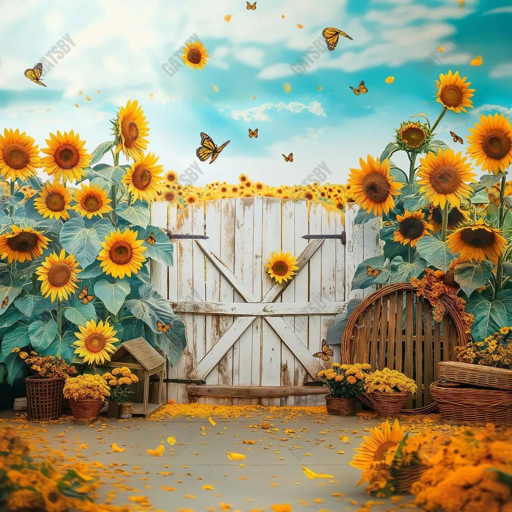 Gatsby Autumn Sunflower Farm Door Photography Backdrop Gbsx-00797 - Gatsby Backdrop