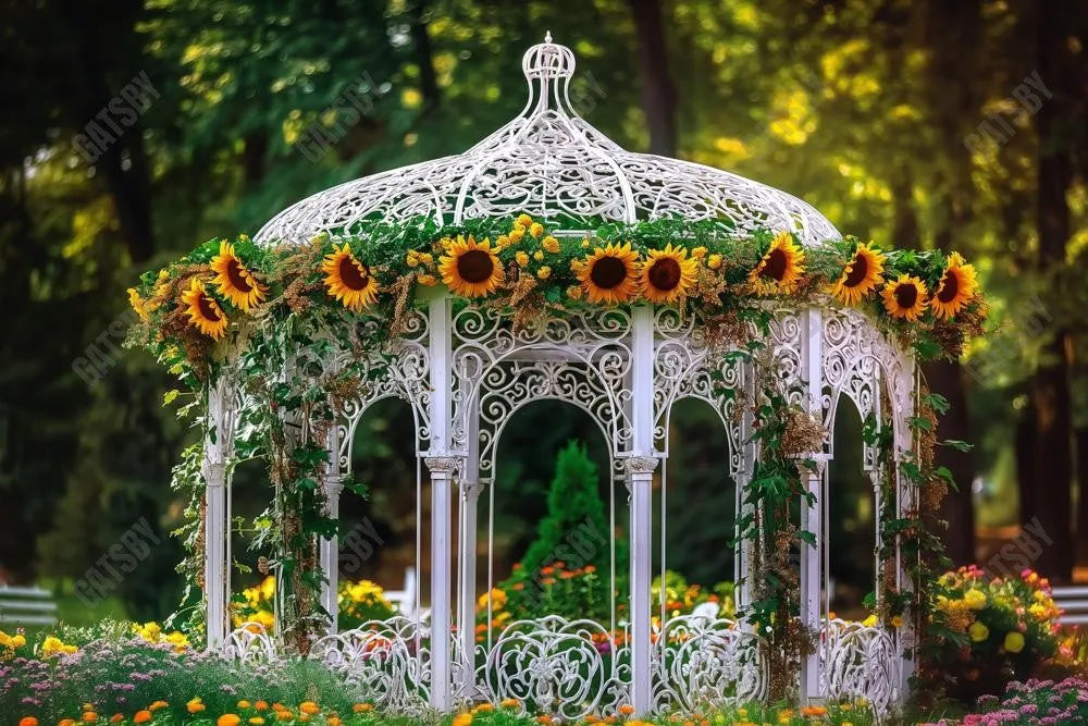 Gatsby Autumn Sunflower White Gazebo Photography Backdrop Gbsx-00202 - Gatsby Backdrop