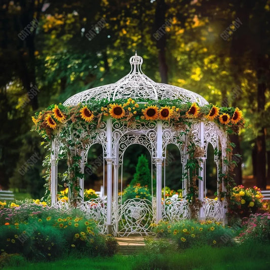 Gatsby Autumn Sunflower White Gazebo Photography Backdrop Gbsx-00202 - Gatsby Backdrop