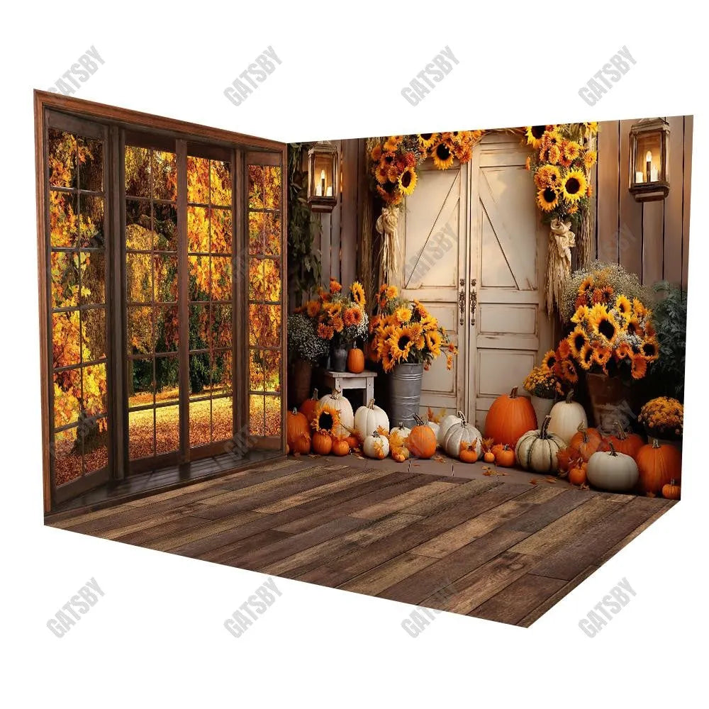 Gatsby Autumn Sunflower Wooden Door Room Set Backdrop YM4D-A4721&YM8K-A8969&AEC-00663 - Gatsby Backdrop