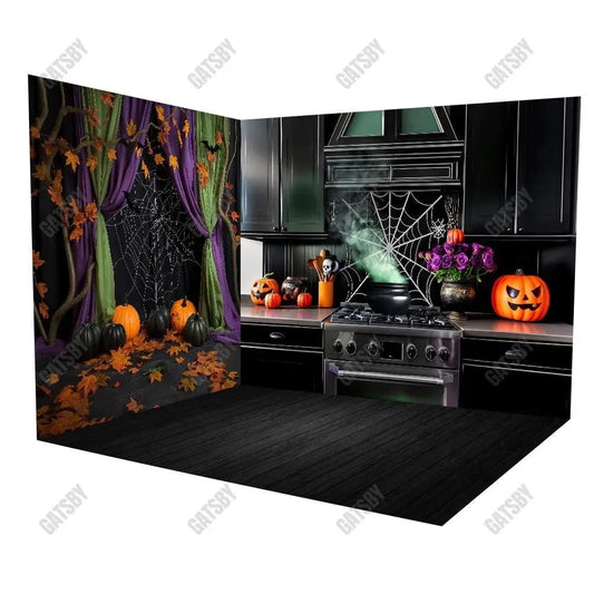 Gatsby Black Halloween Kitchen Room Set Backdrop Gbsx-00787&Gbsx-00869&Ym8G-B0503 - Gatsby Backdrop