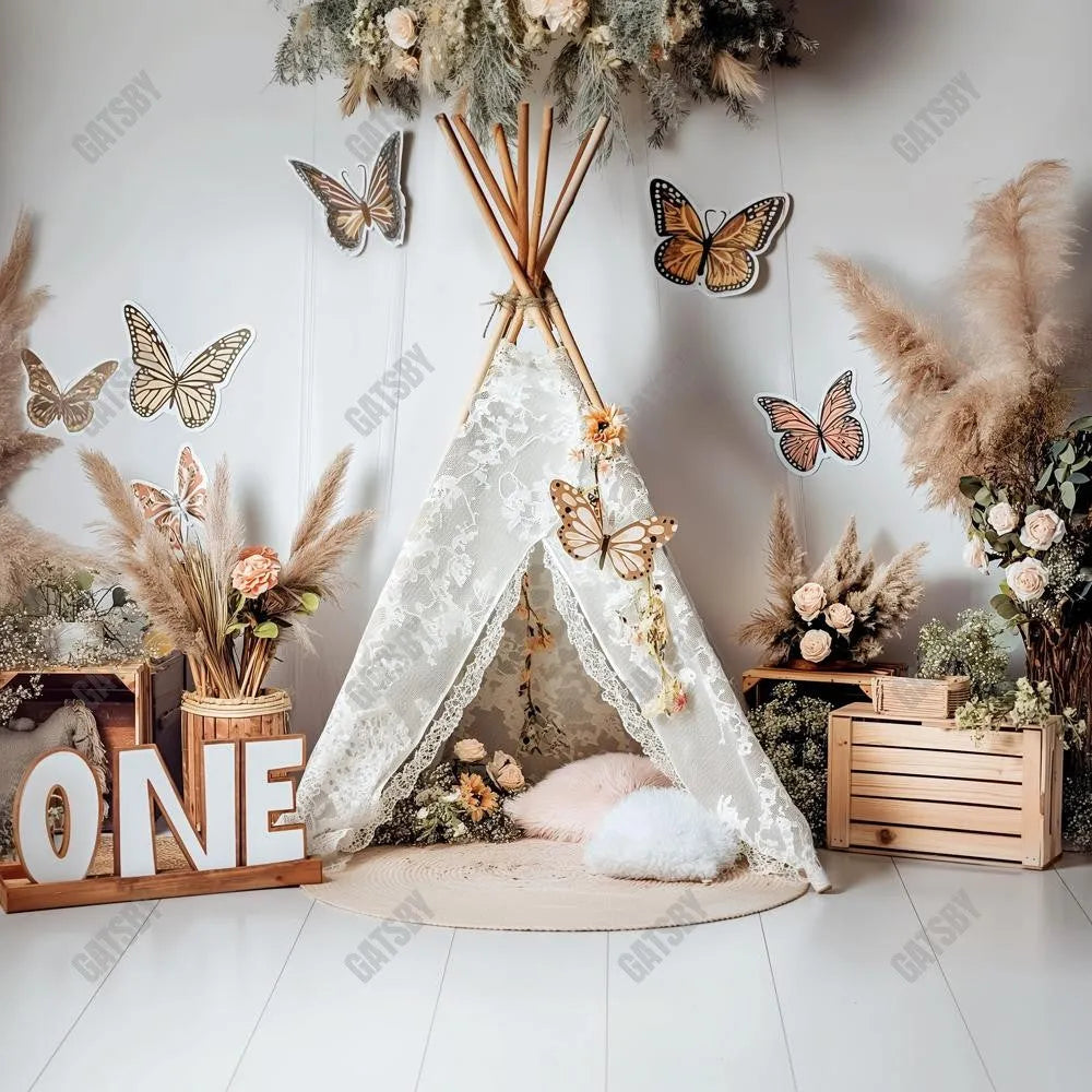 Gatsby Boho Butterflies Birthday Photography Backdrop Gbsx-00798 - Gatsby Backdrop