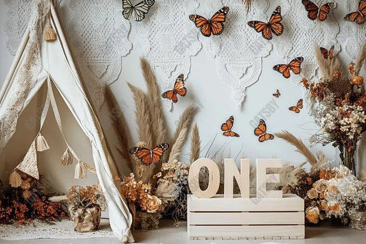 Gatsby Boho Butterflies Birthday Photography Backdrop Gbsx-00799 - Gatsby Backdrop