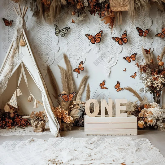 Gatsby Boho Butterflies Birthday Photography Backdrop Gbsx-00799 - Gatsby Backdrop