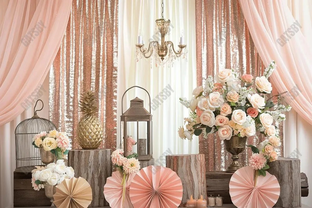 Gatsby Boho Floral Chandelier Photography Backdrop Gbsx-00435 - Gatsby Backdrop