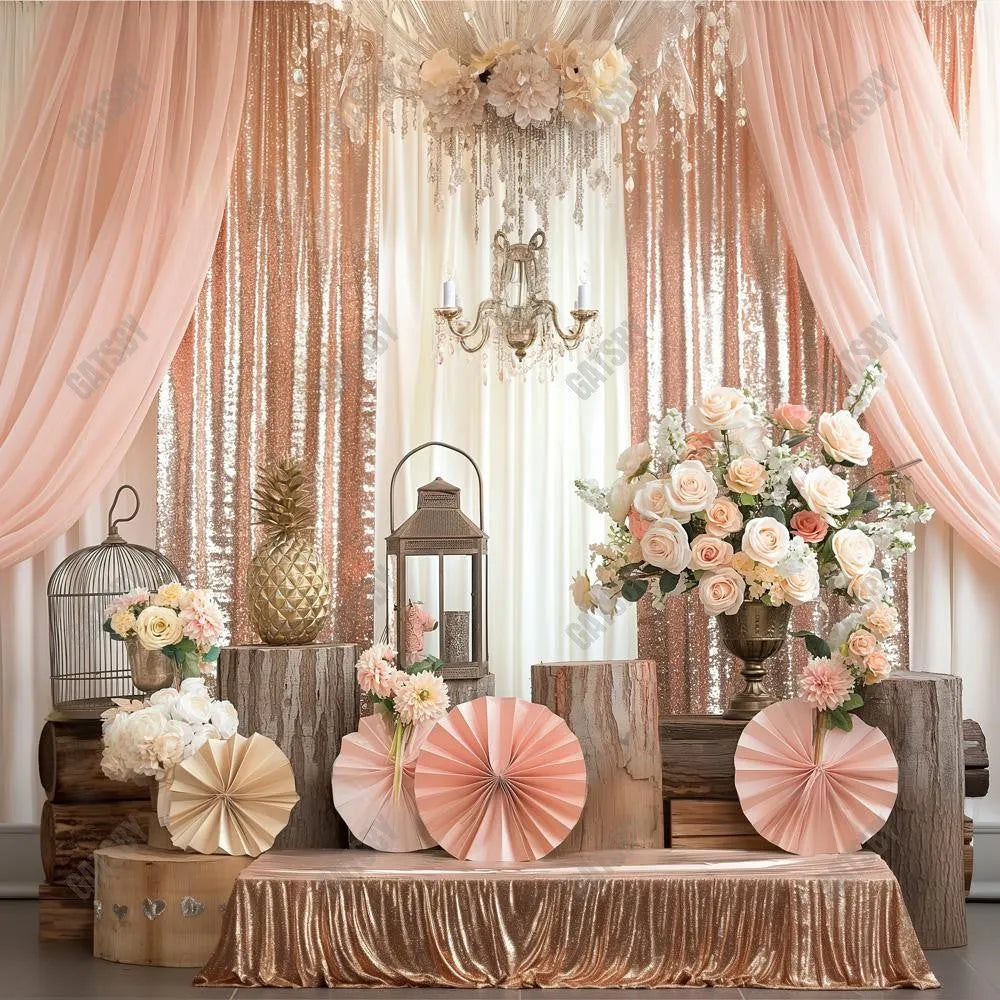 Gatsby Boho Floral Chandelier Photography Backdrop Gbsx-00435 - Gatsby Backdrop