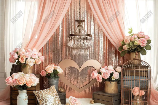 Gatsby Boho Floral Chandelier Photography Backdrop Gbsx-00436 - Gatsby Backdrop