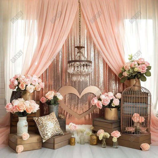 Gatsby Boho Floral Chandelier Photography Backdrop Gbsx-00436 - Gatsby Backdrop