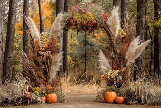 Gatsby Boho Forest Pumpkin Arch Photography Backdrop Gbsx-00567 - Gatsby Backdrop