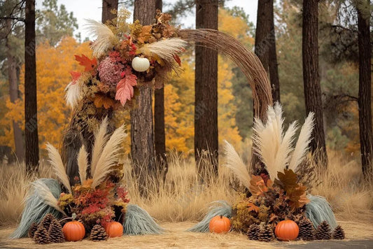 Gatsby Boho Forest Pumpkin Arch Photography Backdrop Gbsx-00568 - Gatsby Backdrop