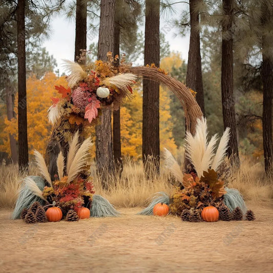 Gatsby Boho Forest Pumpkin Arch Photography Backdrop Gbsx-00568 - Gatsby Backdrop