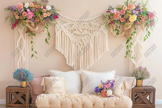 Gatsby Boho Macrame Floral Wall Photography Backdrop Gbsx-00437 - Gatsby Backdrop