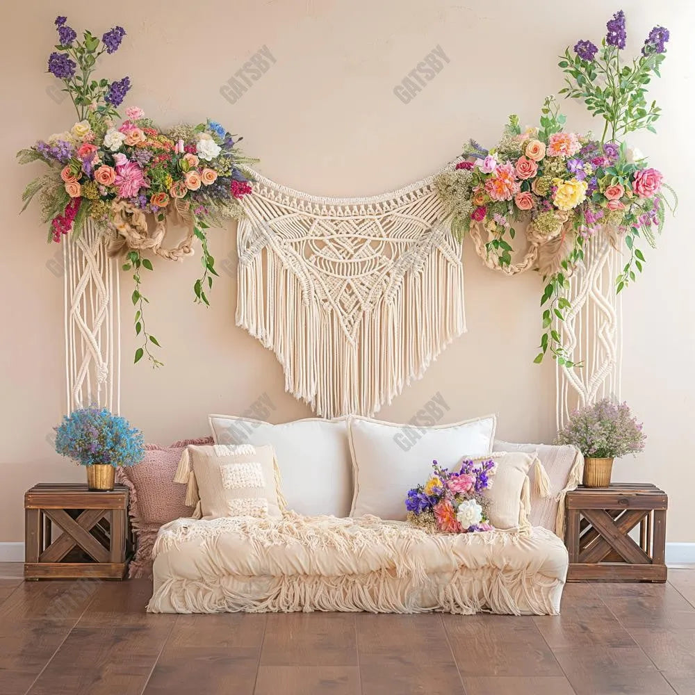 Gatsby Boho Macrame Floral Wall Photography Backdrop Gbsx-00437 - Gatsby Backdrop