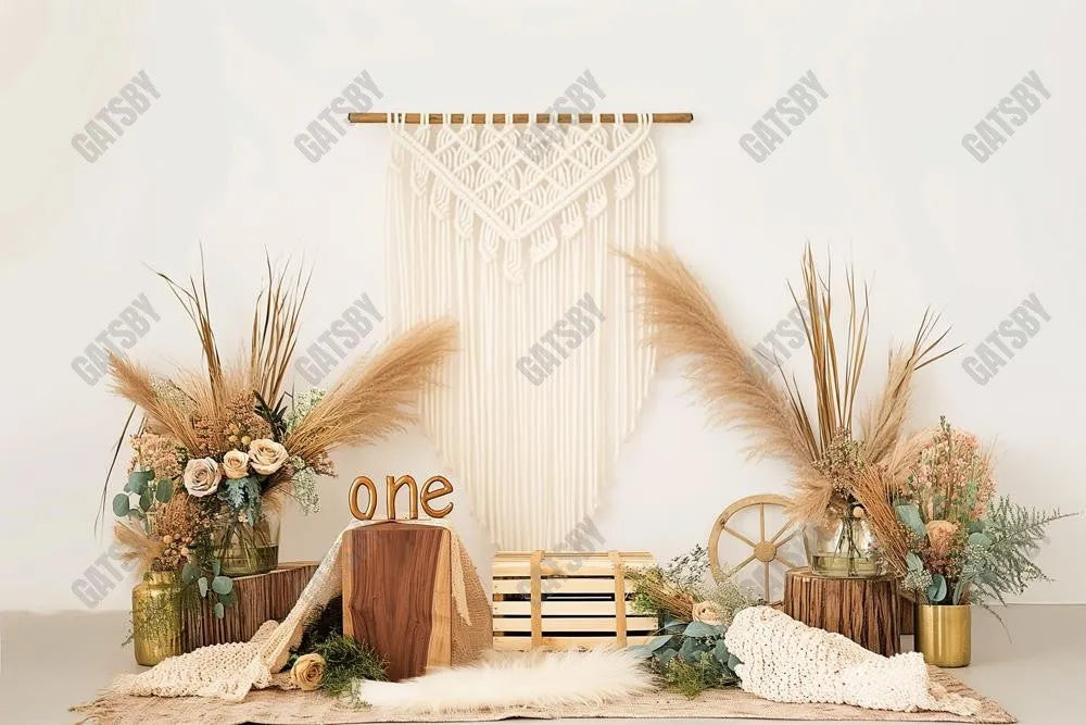 Gatsby Boho Pampas And Roses Photography Backdrop Gbsx-00451 - Gatsby Backdrop