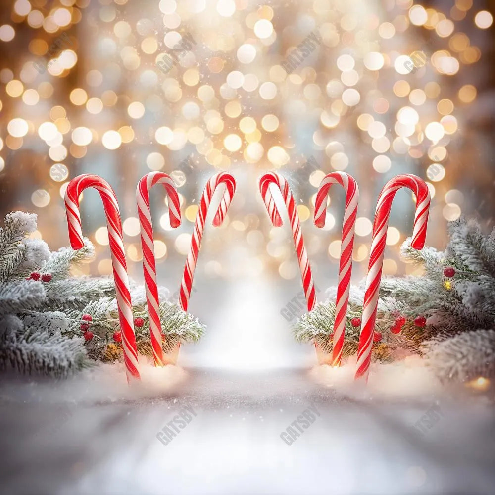 Gatsby Candy Cane Bokeh Lane Photography Backdrop GBSX-00003 - Gatsby Backdrop