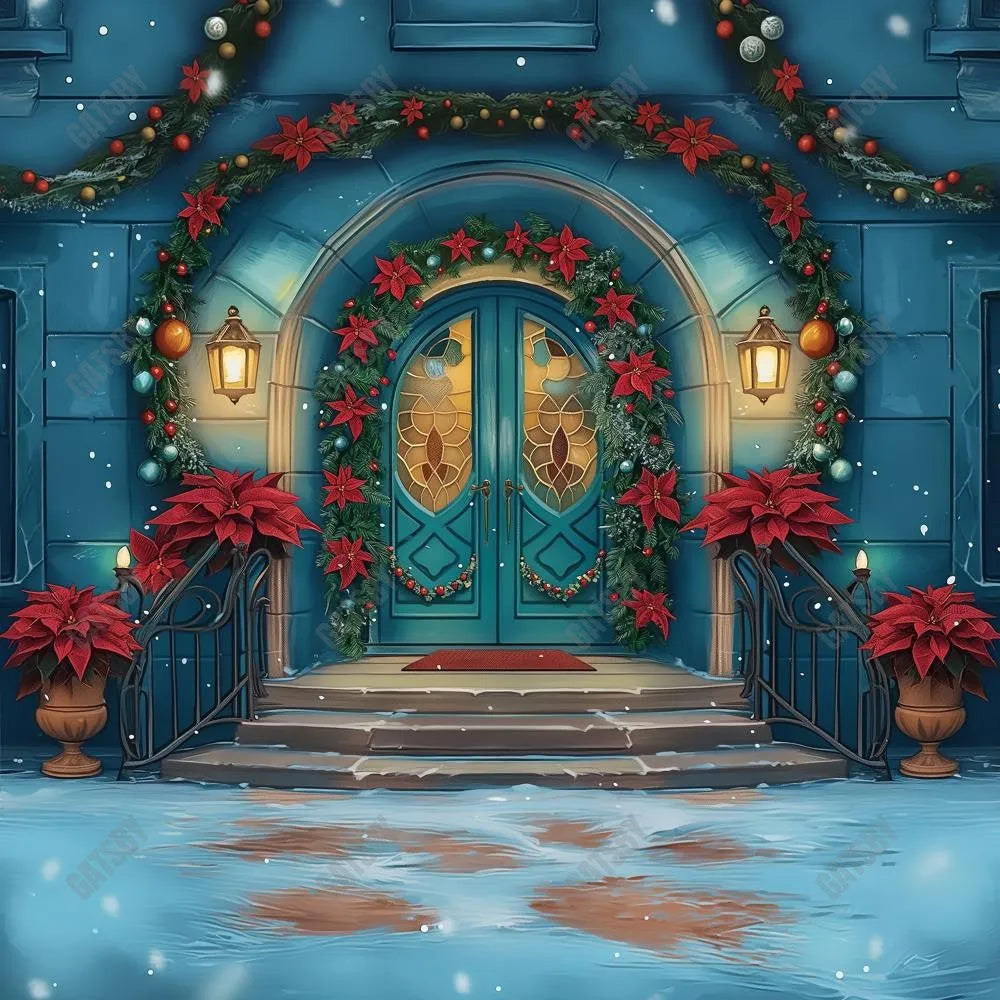 Gatsby Cheerful Poinsettia Entryway Photography Backdrop Gbsx-00204 - Gatsby Backdrop