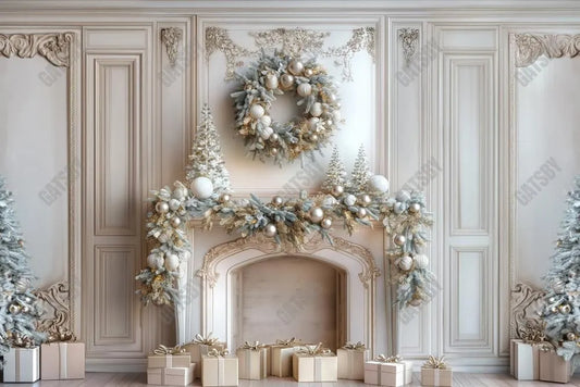 Gatsby Christmas Baroque Fireplace Photography Backdrop Gbsx-00769 - Gatsby Backdrop