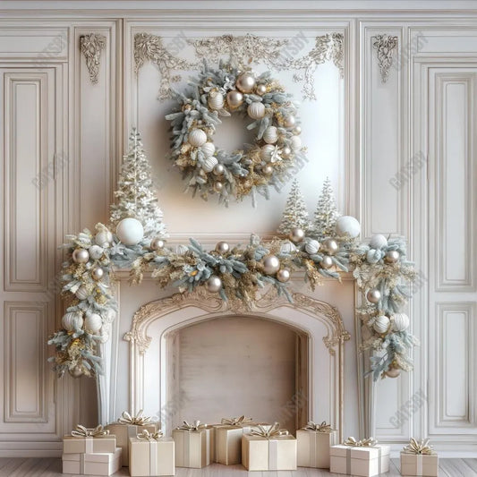 Gatsby Christmas Baroque Fireplace Photography Backdrop Gbsx-00769 - Gatsby Backdrop