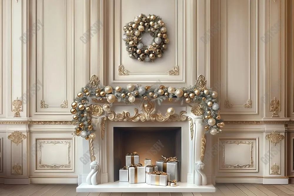 Gatsby Christmas Baroque Fireplace Photography Backdrop Gbsx-00770 - Gatsby Backdrop