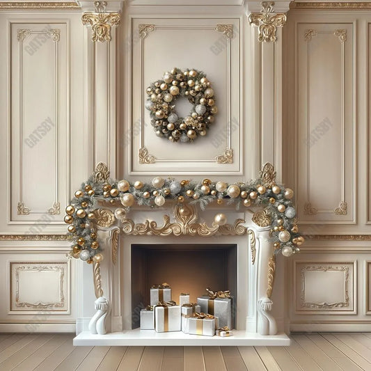 Gatsby Christmas Baroque Fireplace Photography Backdrop Gbsx-00770 - Gatsby Backdrop