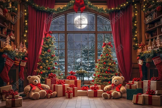 Gatsby Christmas Bear Window Photography Backdrop Gbsx-00360 - Gatsby Backdrop