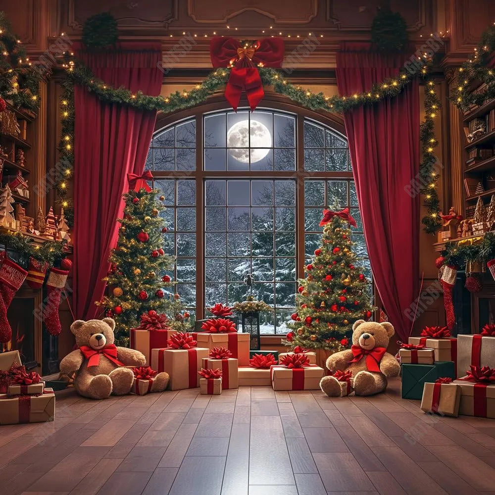 Gatsby Christmas Bear Window Photography Backdrop Gbsx-00360 - Gatsby Backdrop