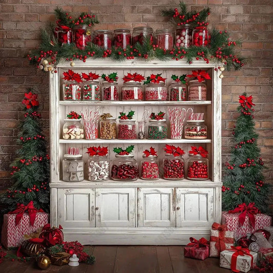 Gatsby Christmas Brick Wall White Cabinets Photography Backdrop Gbsx-01073 - Gatsby Backdrop