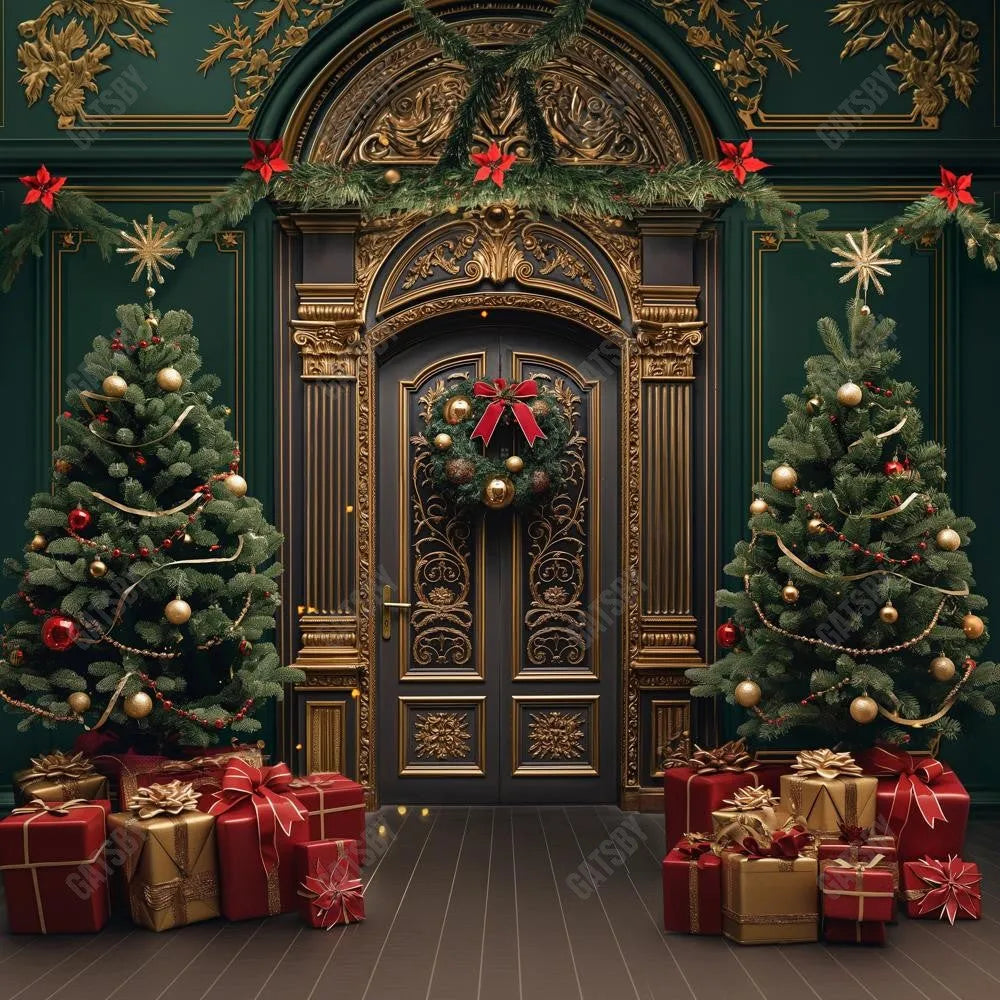 Gatsby Christmas Brown Golden Retro Arched Door Photography Backdrop Gbsx-00571 - Gatsby Backdrop