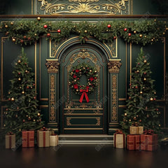 Gatsby Christmas Brown Golden Retro Arched Door Photography Backdrop Gbsx-00572 - Gatsby Backdrop