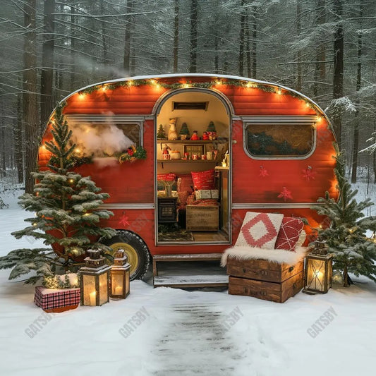 Gatsby Christmas Camping Car Photography Backdrop GBSX-00116 - Gatsby Backdrop