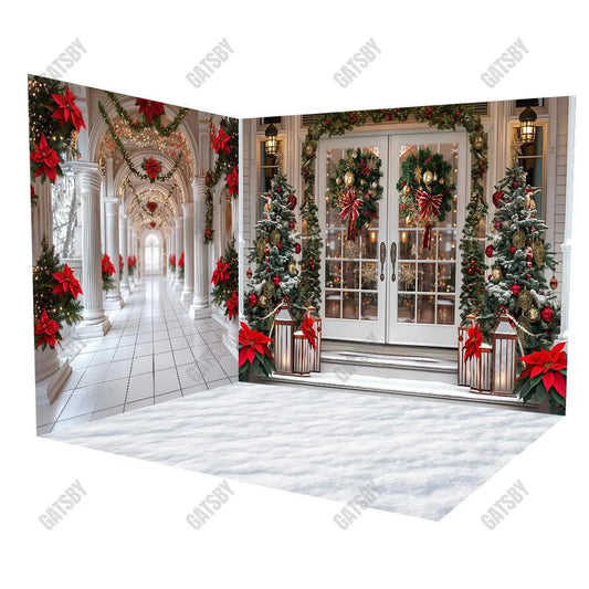 Gatsby Christmas Countyard Porch Room Set Backdrop GBSX-00120&GBSX-00119&GBSX-99783 - Gatsby Backdrop