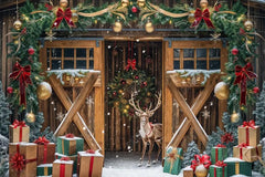 Gatsby Christmas Elk Brown Wooden Barn Photography Backdrop Gbsx-00822 - Gatsby Backdrop