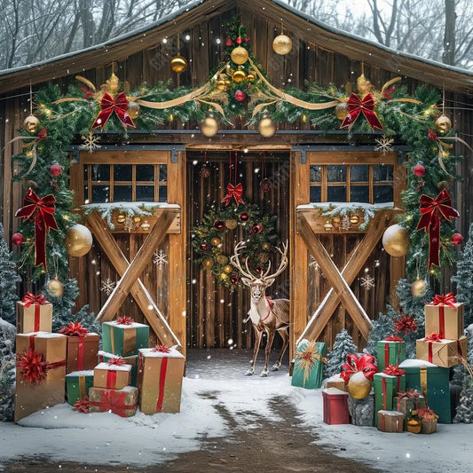 Gatsby Christmas Elk Brown Wooden Barn Photography Backdrop Gbsx-00822 - Gatsby Backdrop