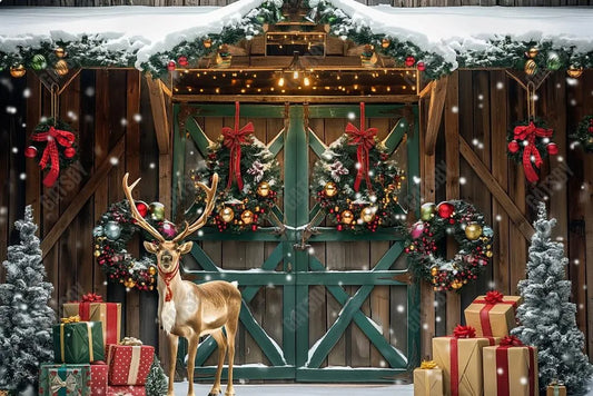 Gatsby Christmas Elk Brown Wooden Barn Photography Backdrop Gbsx-00823 - Gatsby Backdrop