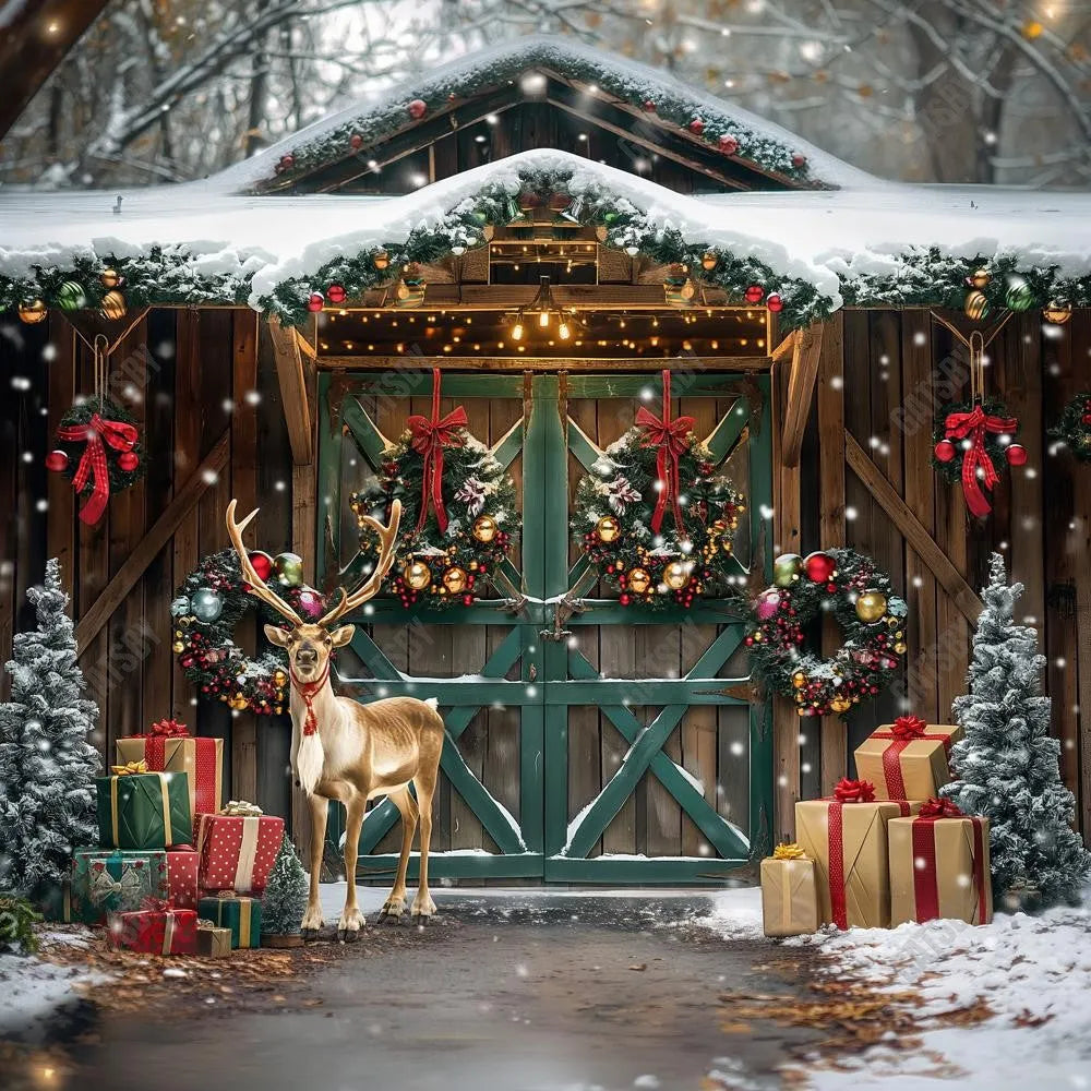 Gatsby Christmas Elk Brown Wooden Barn Photography Backdrop Gbsx-00823 - Gatsby Backdrop